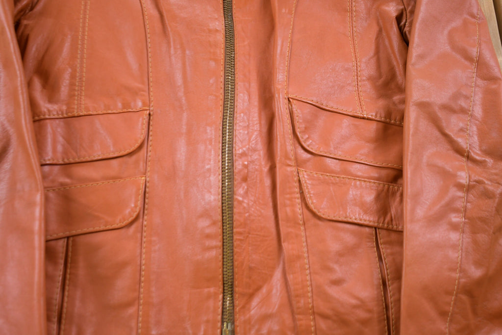 Vintage 1970s Chess King Leather Zip Up Jacket  Fall Outerwear  Leather Coat  Winter Outerwear  Streetwear Fashion  Brown Leather