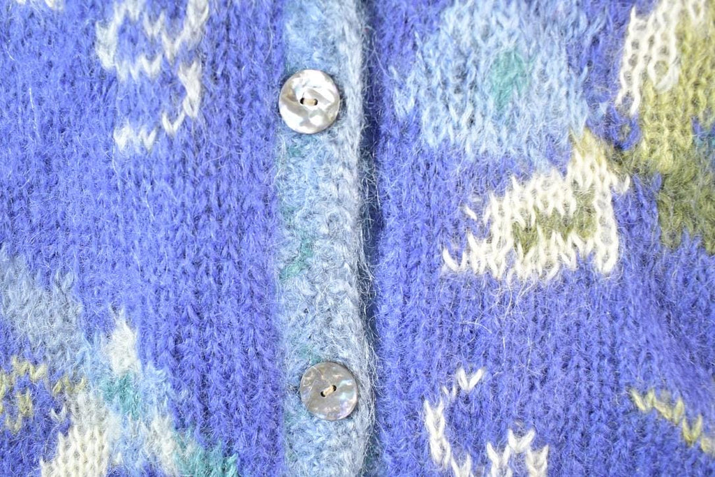 Vintage 1990s Icelandic Design Button Up Knit Abstract Pattern Crewneck Sweater Womens L