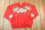 Vintage 1990s Poinsettia AOP Cute Crewneck Christmas Sweater