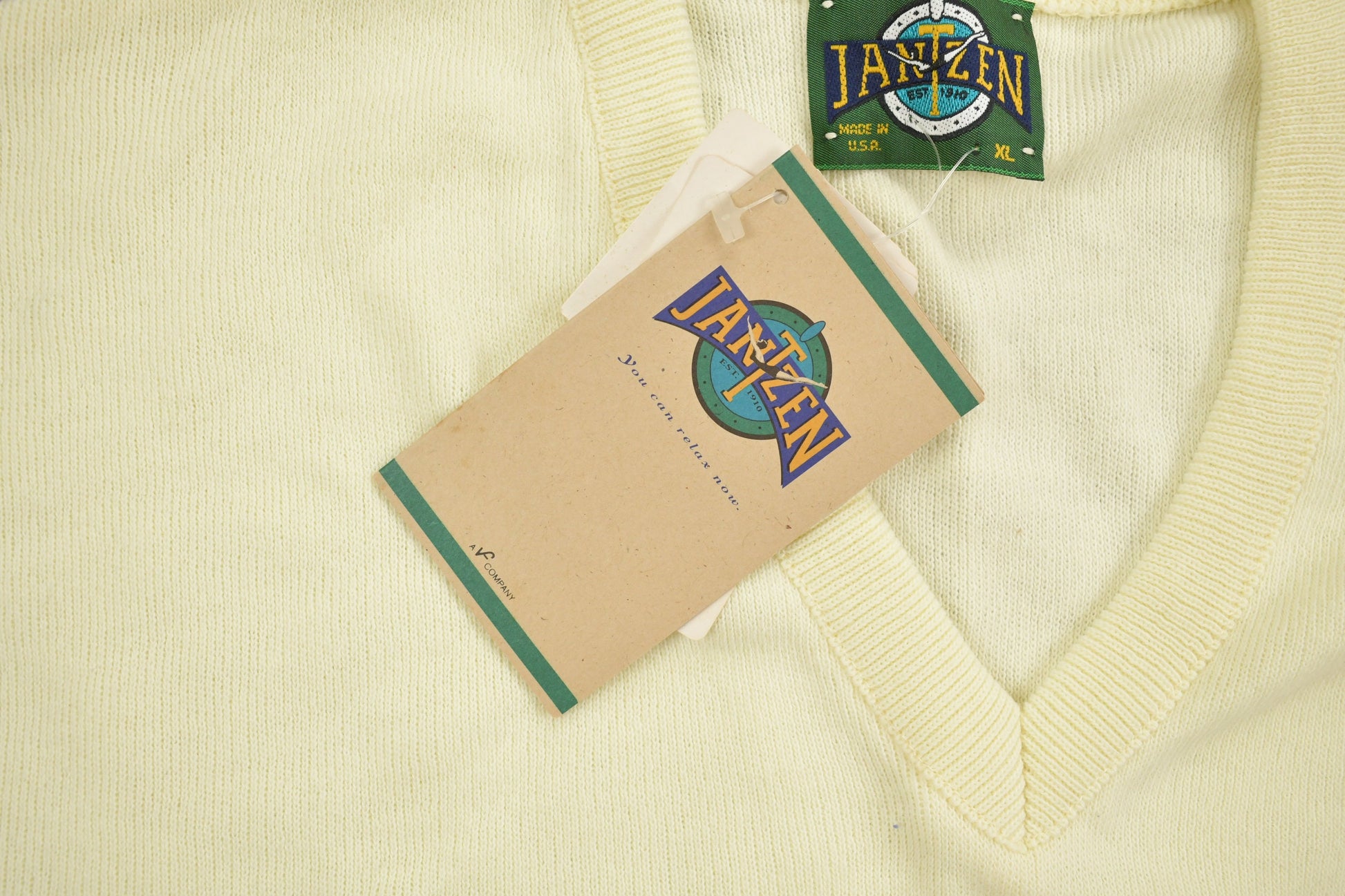 Vintage 1990s Beige Jantzen Knit Deep-V Sweater /