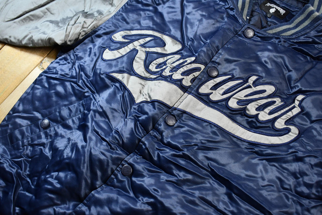 Vintage 1990s Rocawear Embroidered Snap Button Satin Bomber Jacket