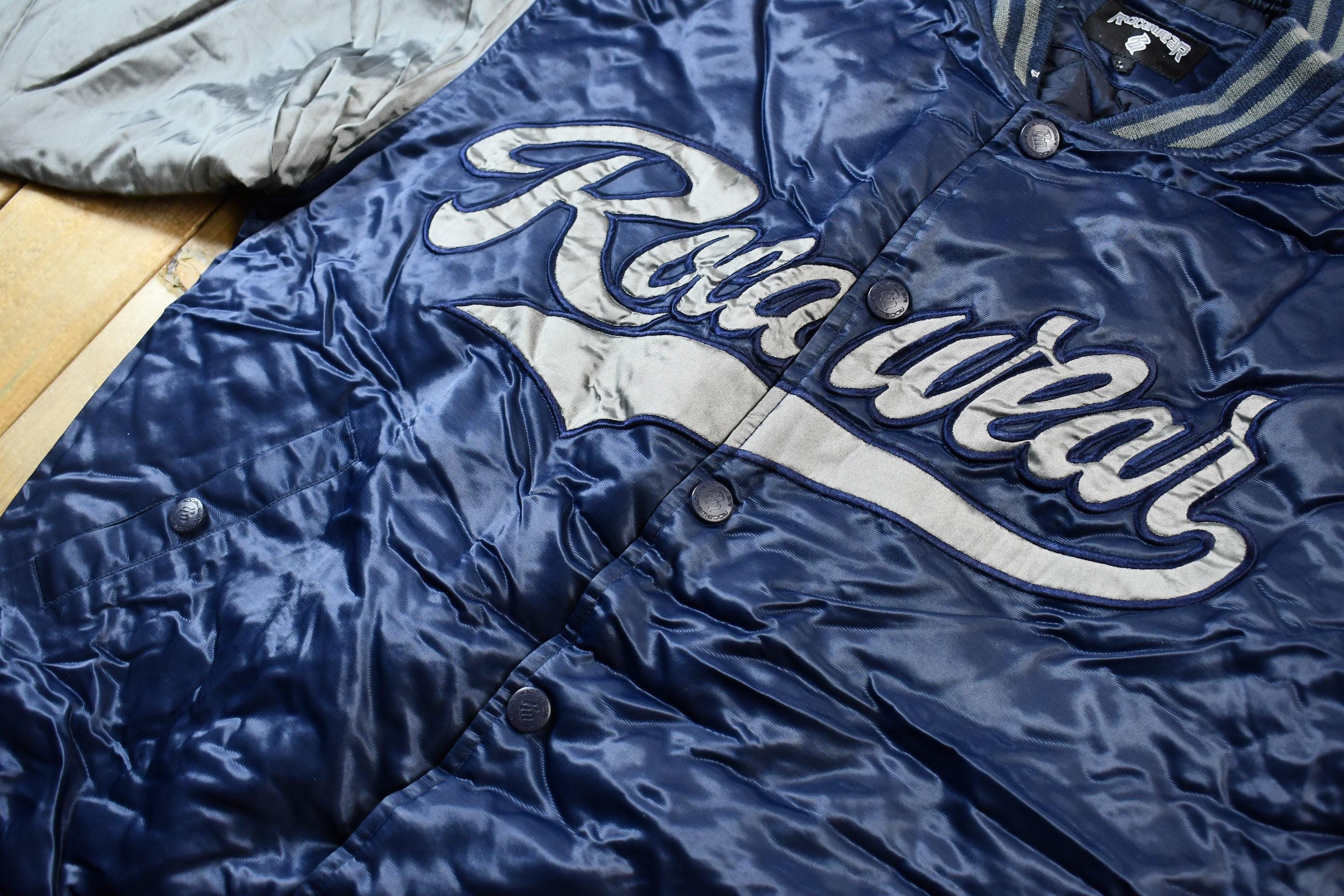 Vintage 1990s Rocawear Embroidered Snap Button Satin Bomber Jacket