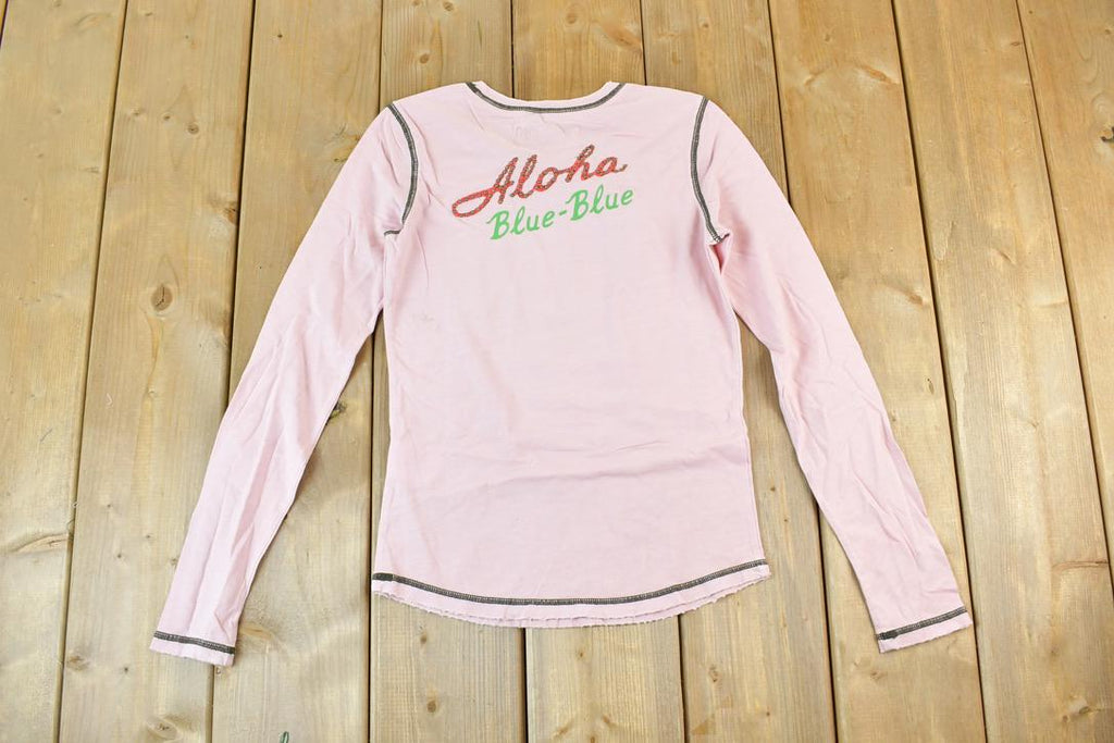 Women Vintage Vigoss Y2K Aloha Blue Blue T-Shirt / Vigoss Grunge Skull Print / Contrast Stitch / Internet Famous Clothing / Over Dyed