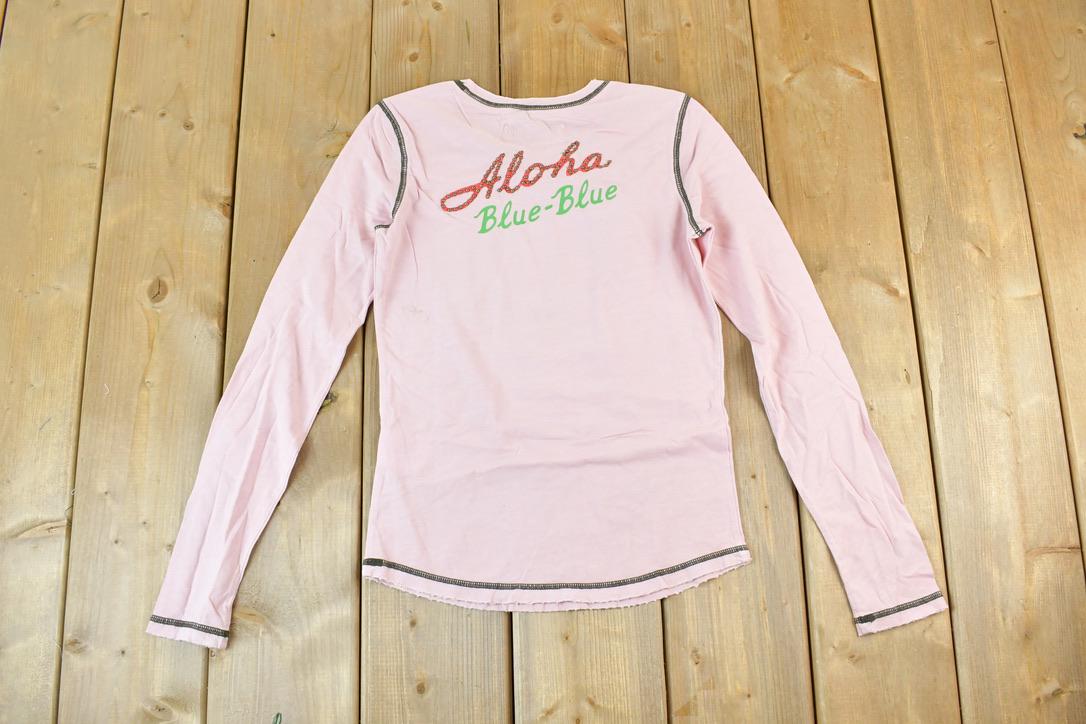 Women Vintage Vigoss Y2K Aloha Blue Blue T-Shirt / Vigoss Grunge Skull Print / Contrast Stitch / Internet Famous Clothing / Over Dyed