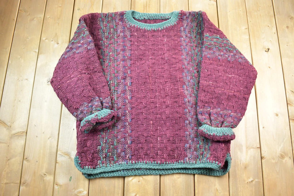 Vintage 1990s Hand Knitted 100% Wool Knit Sweater