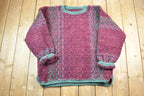 Vintage 1990s Hand Knitted 100% Wool Knit Sweater