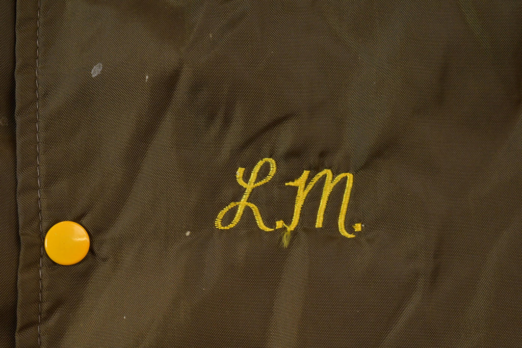 Vintage 1990s Mechanical Drafting Embroidered Snap Button Satin Jacket Made In USA - Large
