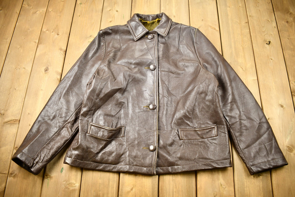 Vintage 1980s Brown Leather Button Up Jacket