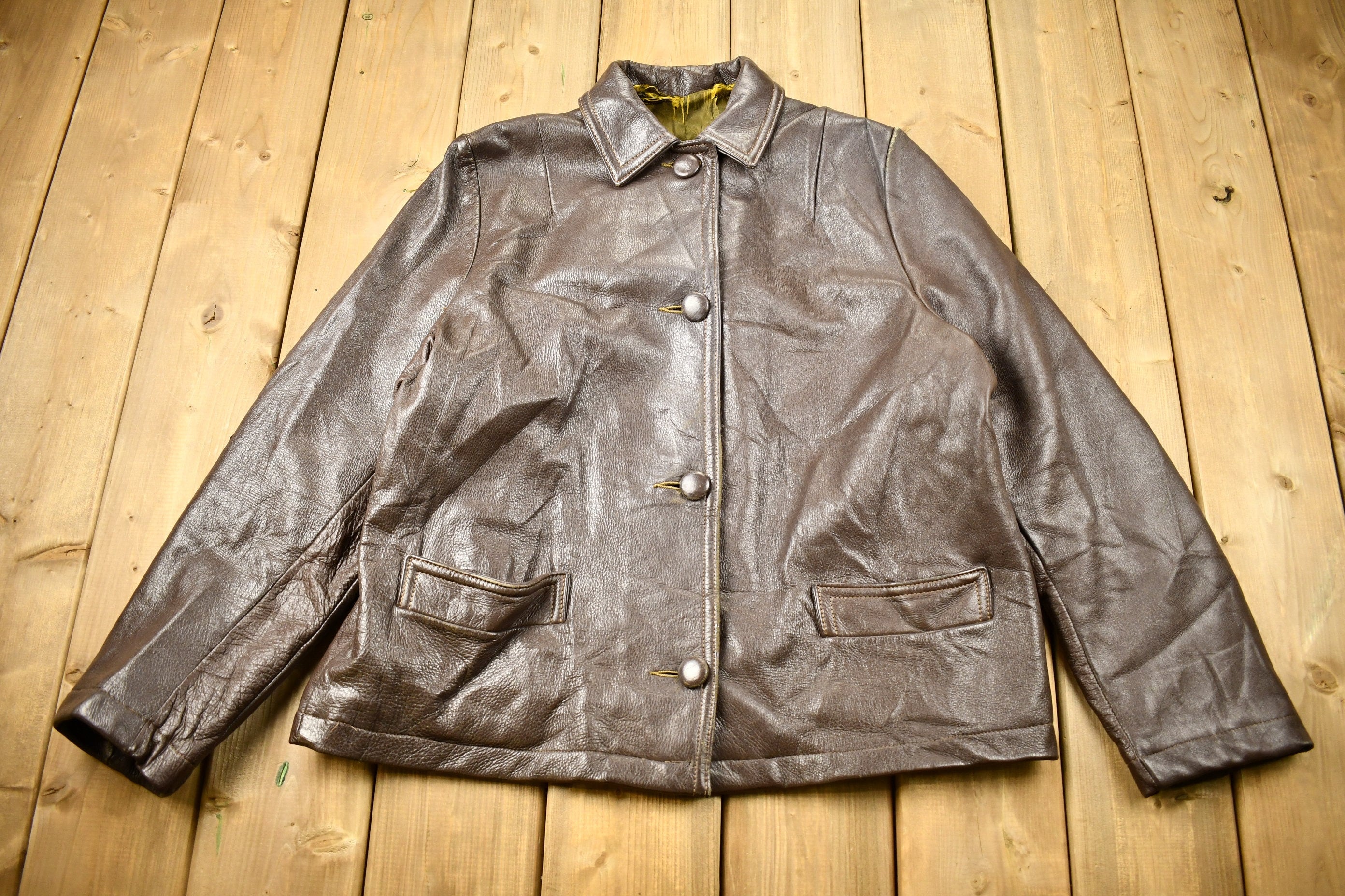 Vintage 1980s Brown Leather Button Up Jacket