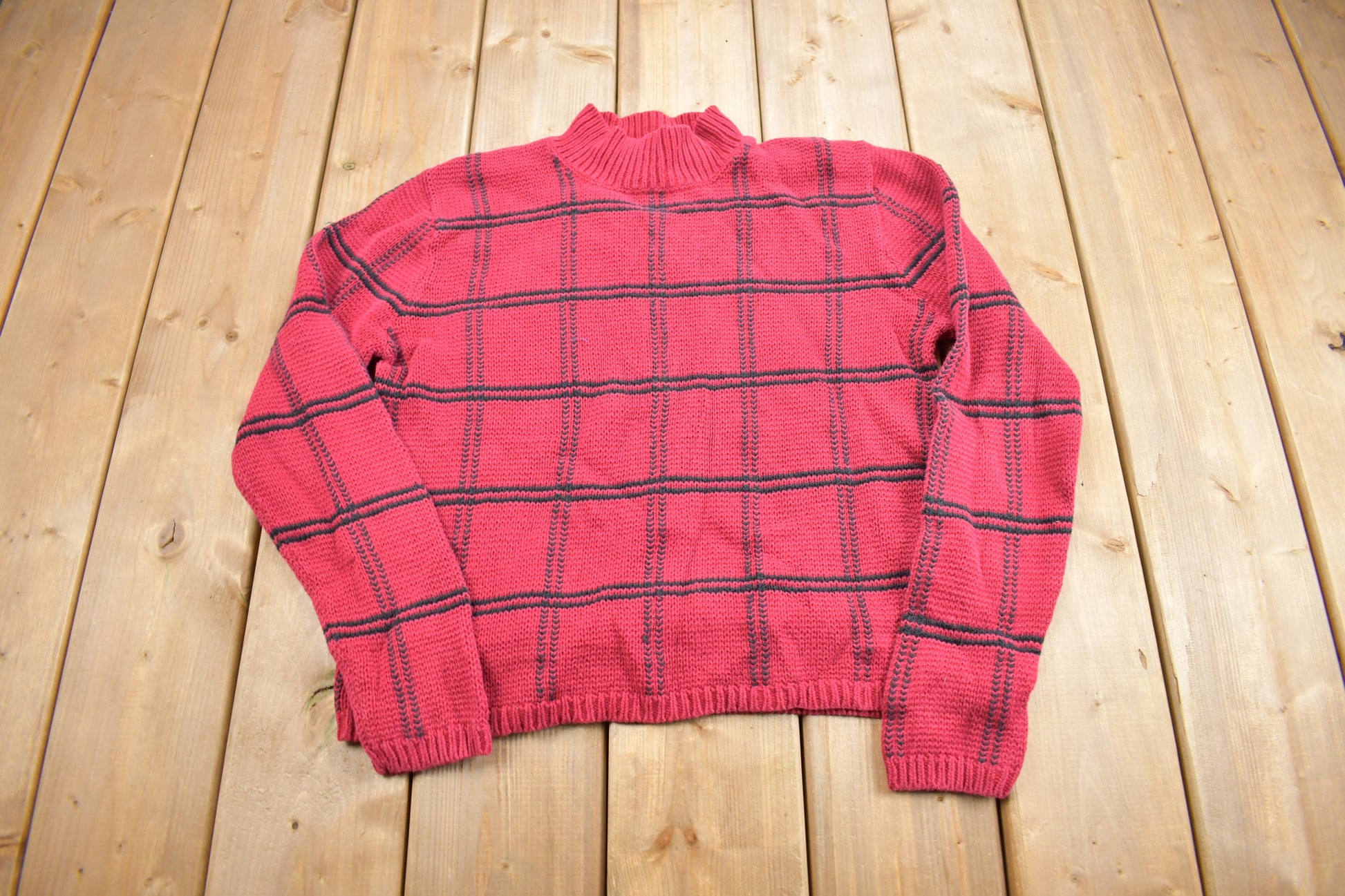 Vintage 1990s Christopher & Banks Plaid Mockneck Knit Sweater
