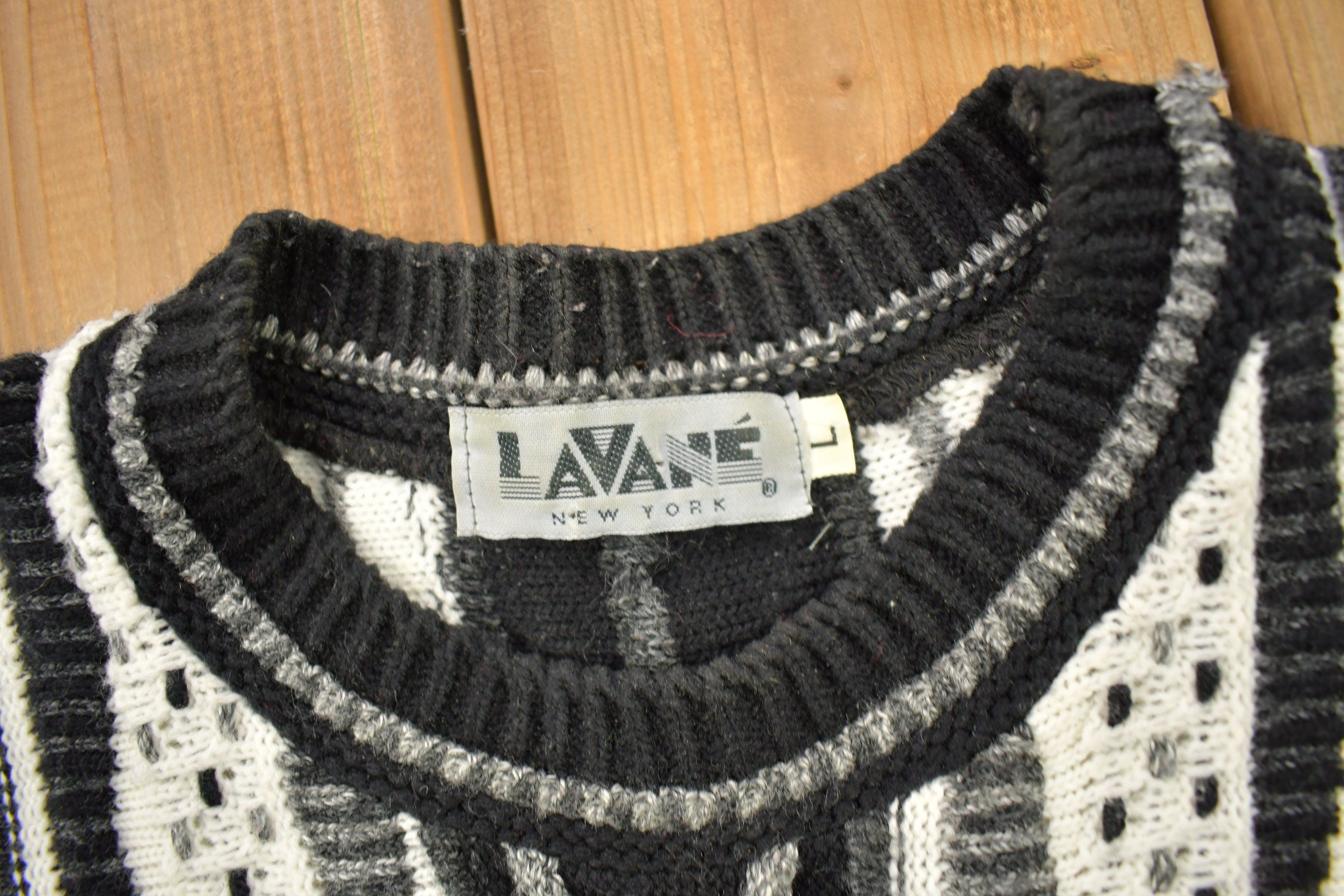 Vintage 1990s Lavane 3D Colored Cable Knit Crewneck Sweater