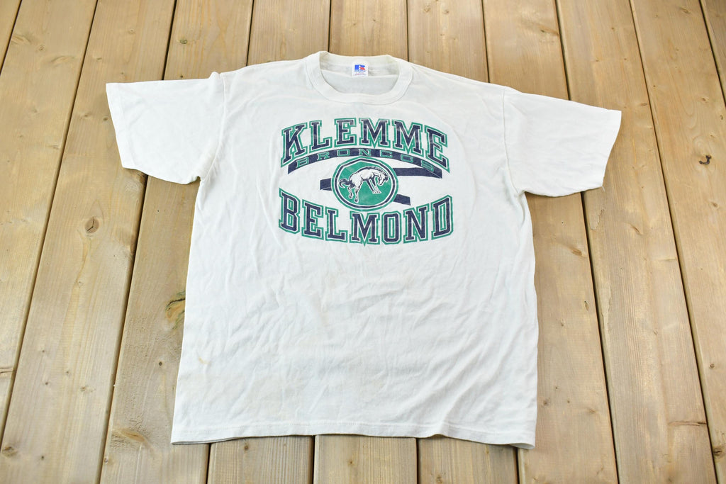 Vintage 1990s Single Stitch Russell Athletic Klemme Belmond Broncos Graphic T-Shirt