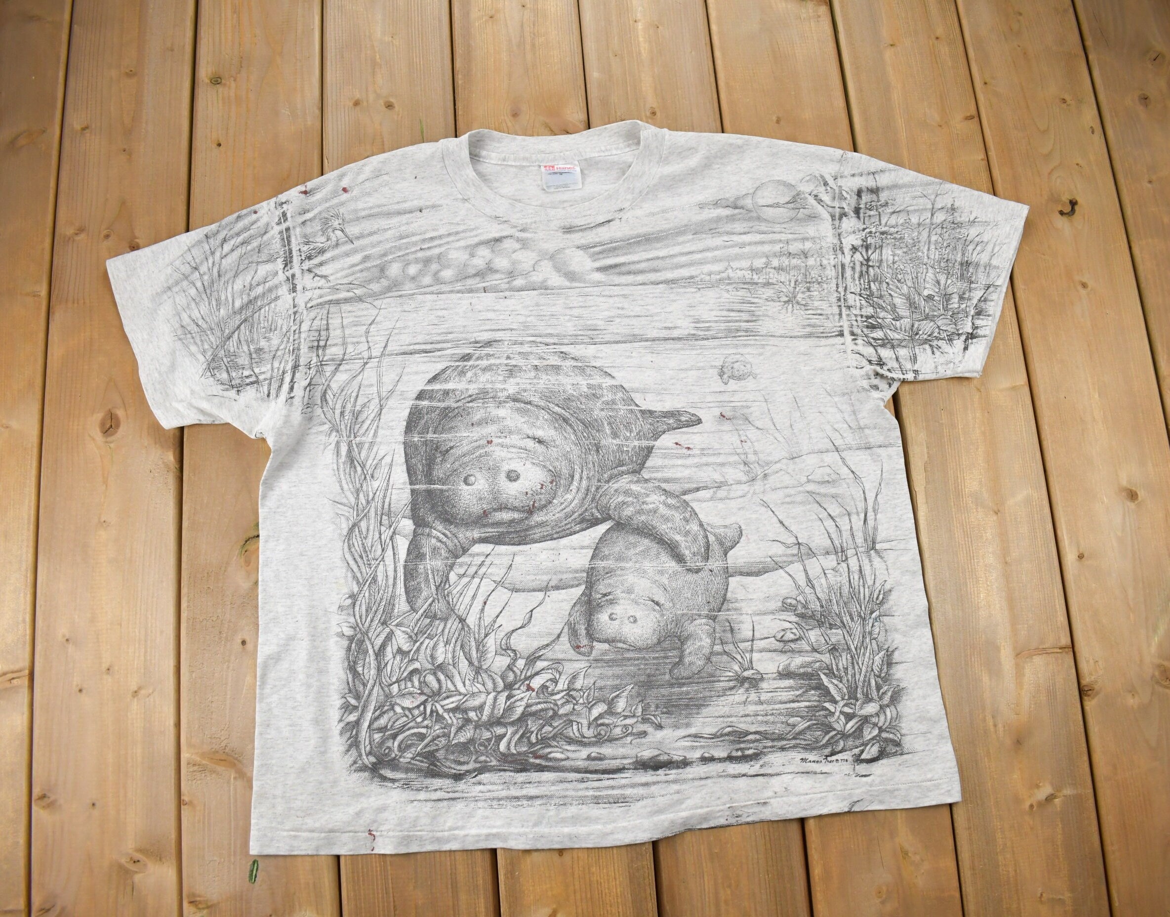 Vintage 1990s Manatee All Over Print T-Shirt