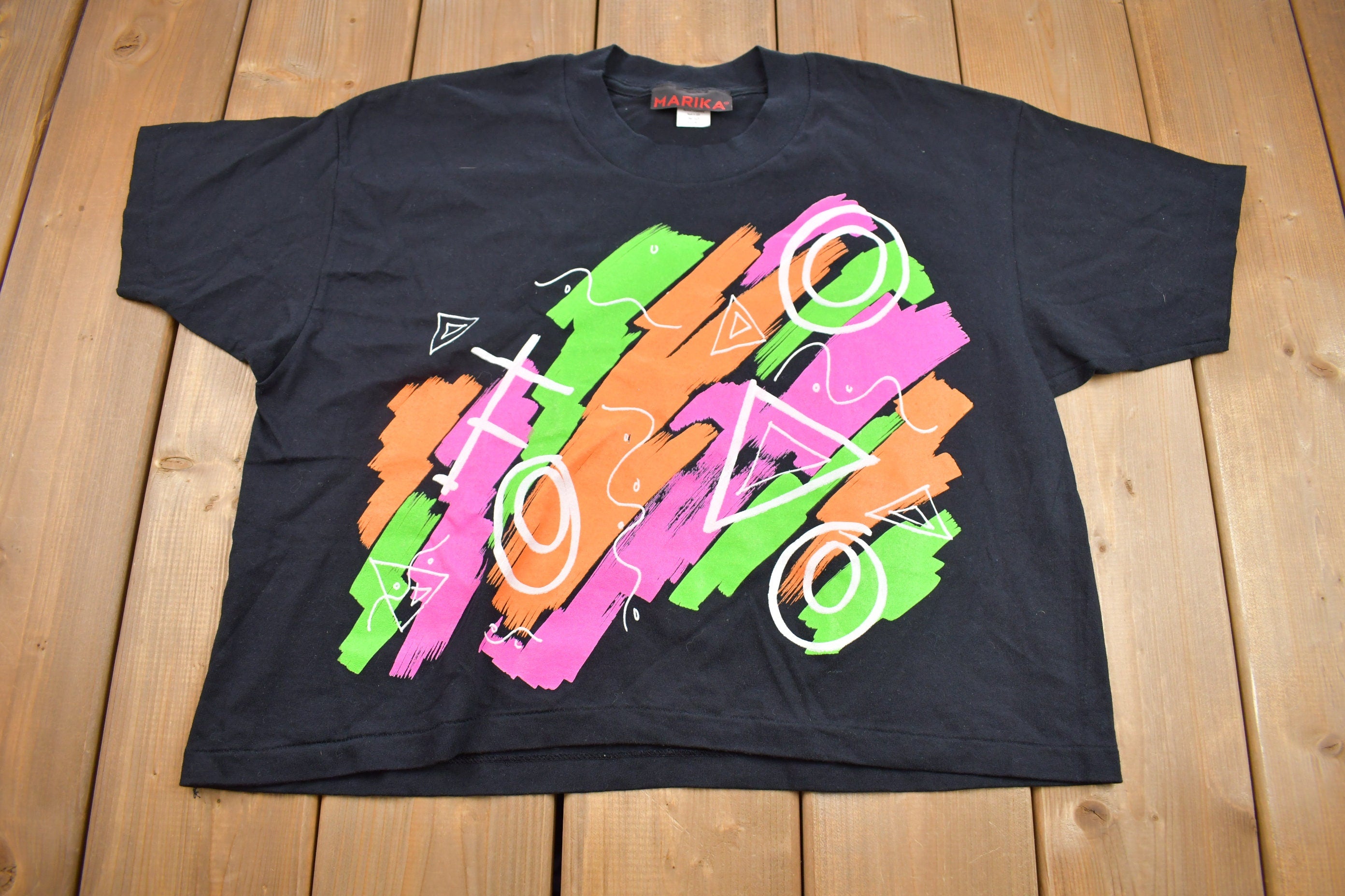 Vintage 1990s Marika Abstract Colorful Graphic T-Shirt Single Stitch