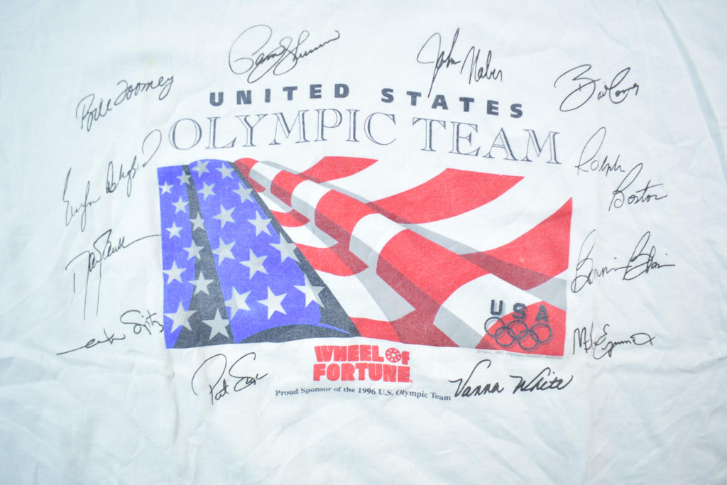 Vintage 1996 United States Olympic Team Wheel Of Fortune Souvenir T-Shirt