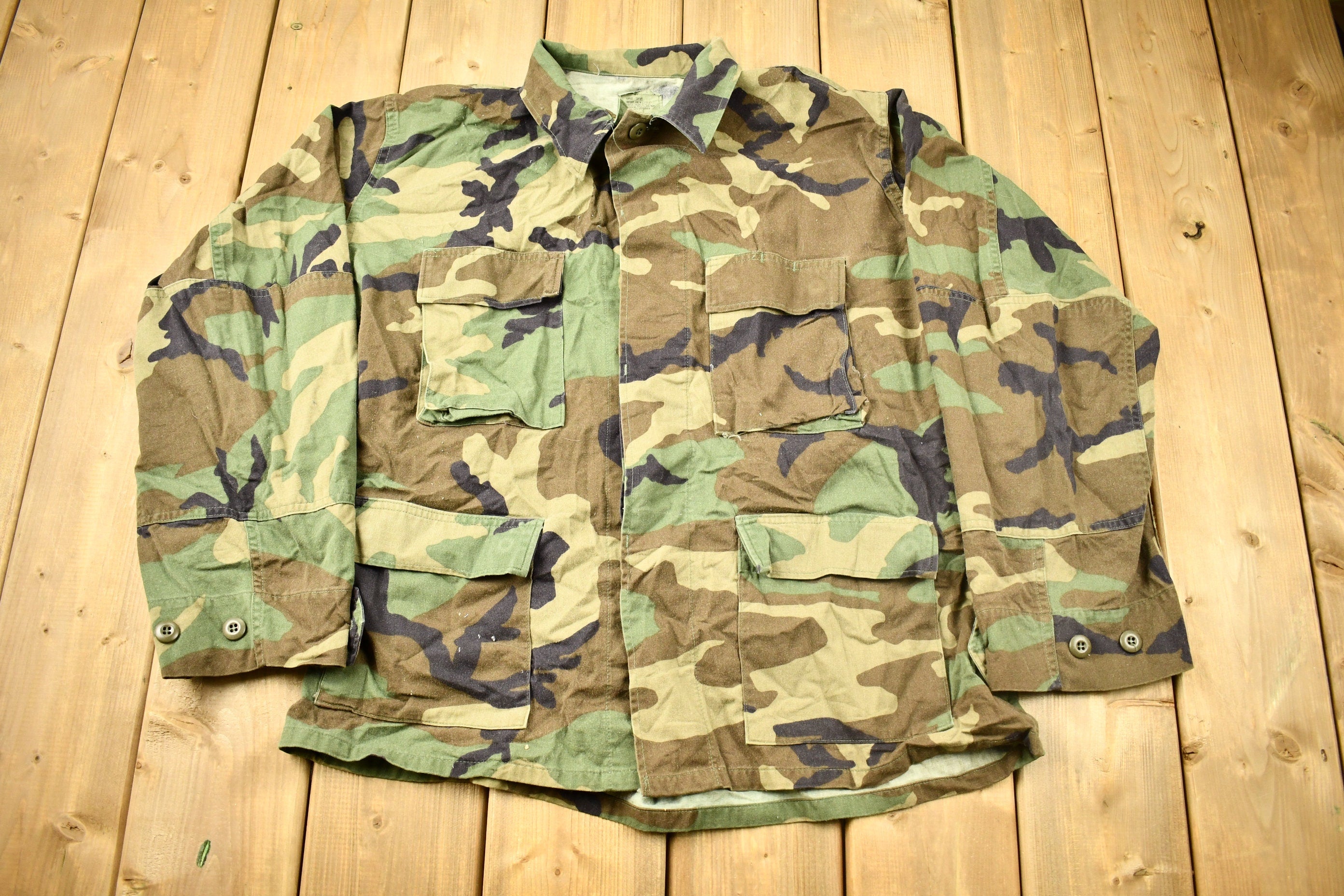 Vintage 1995 Woodland Camouflage Military Combat Coat