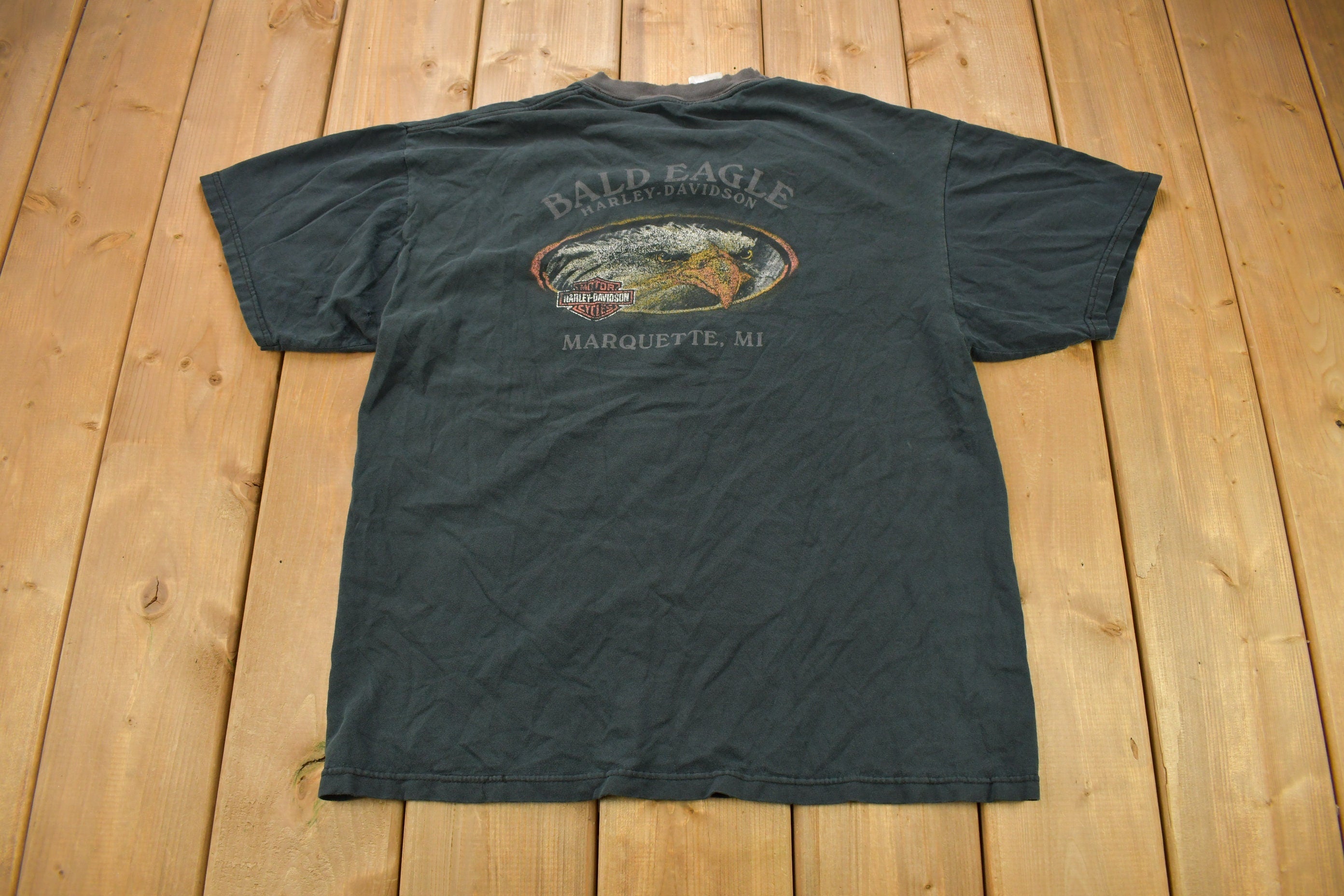 Vintage 1990s Bald Eagle Harley Davidson Marquette Michigan T-Shirt