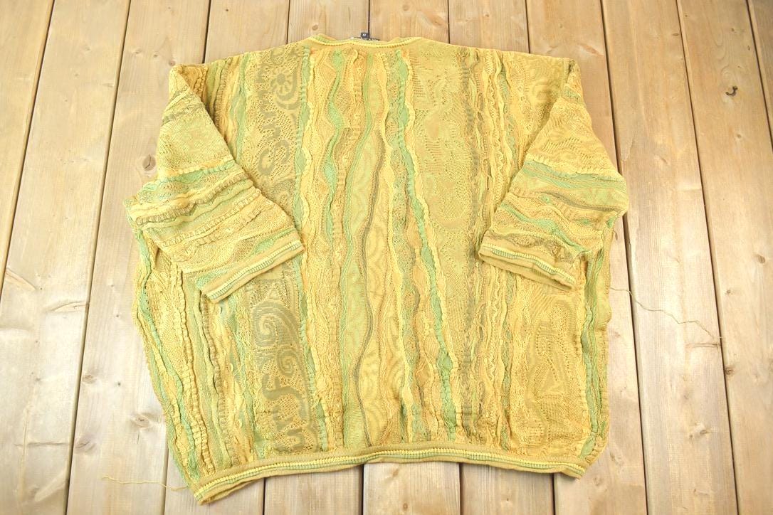 Vintage 1990s Coogi Made In Australia 3D knit 100% Cotton Abstract Pattern Crewneck Sweater