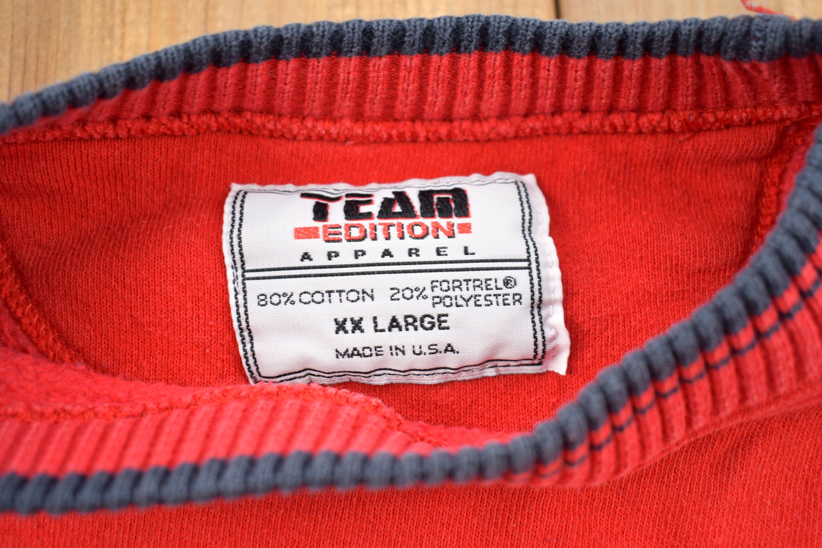 Vintage 1990s Striped Cuff Blank Red Crewneck Sweatshirt