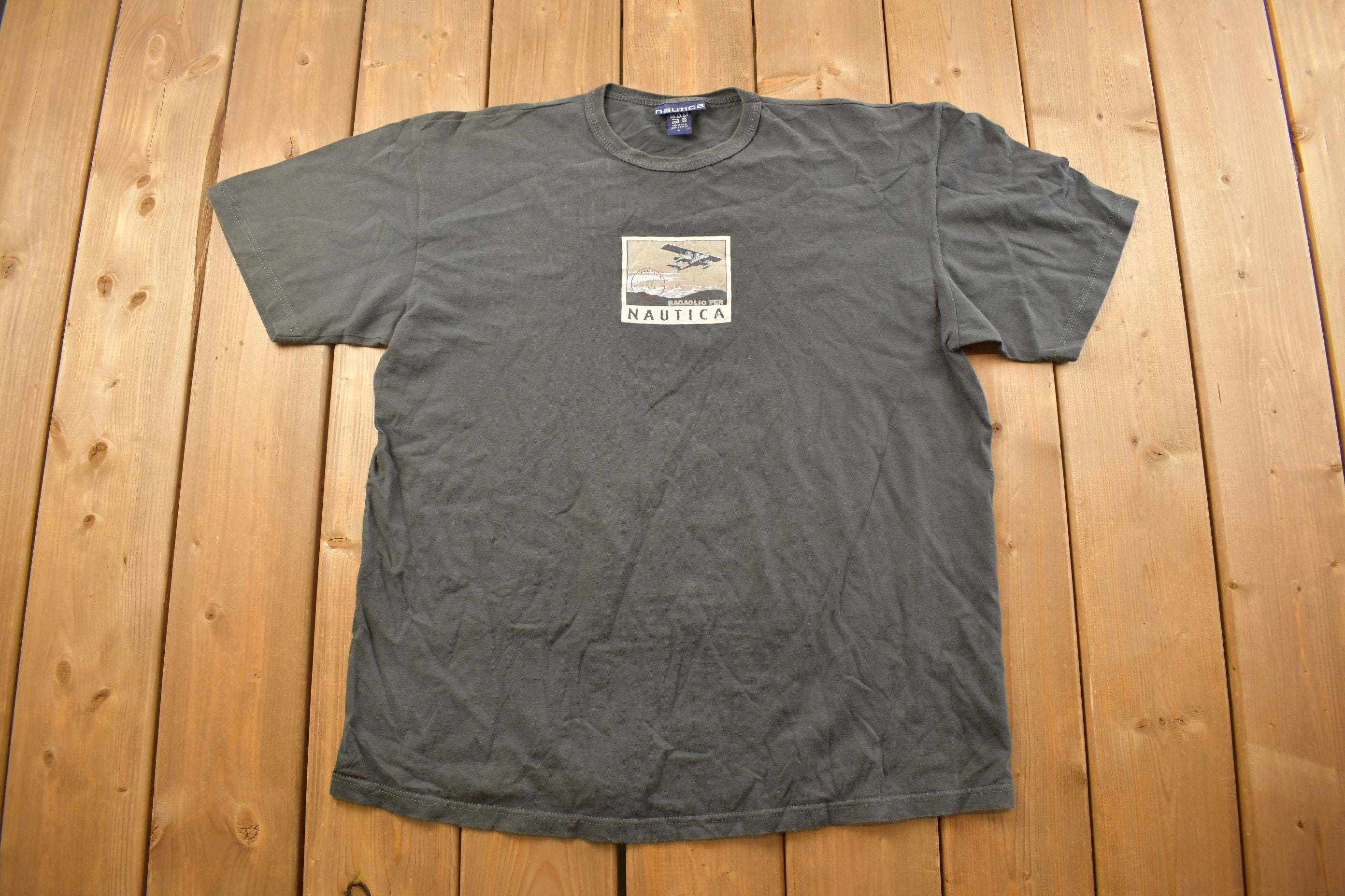 Vintage 1990s Nautica Plane Graphic T Shirt