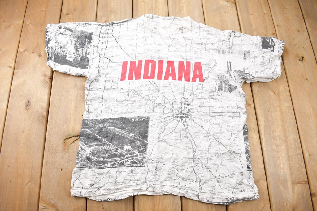 Vintage 1990s Indiana Map Souvenir T Shirt
