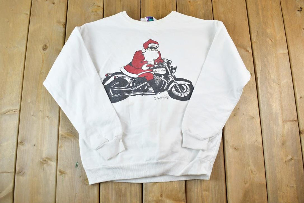Vintage 1990s Motorcycle Santa Crewneck Sweatshirt