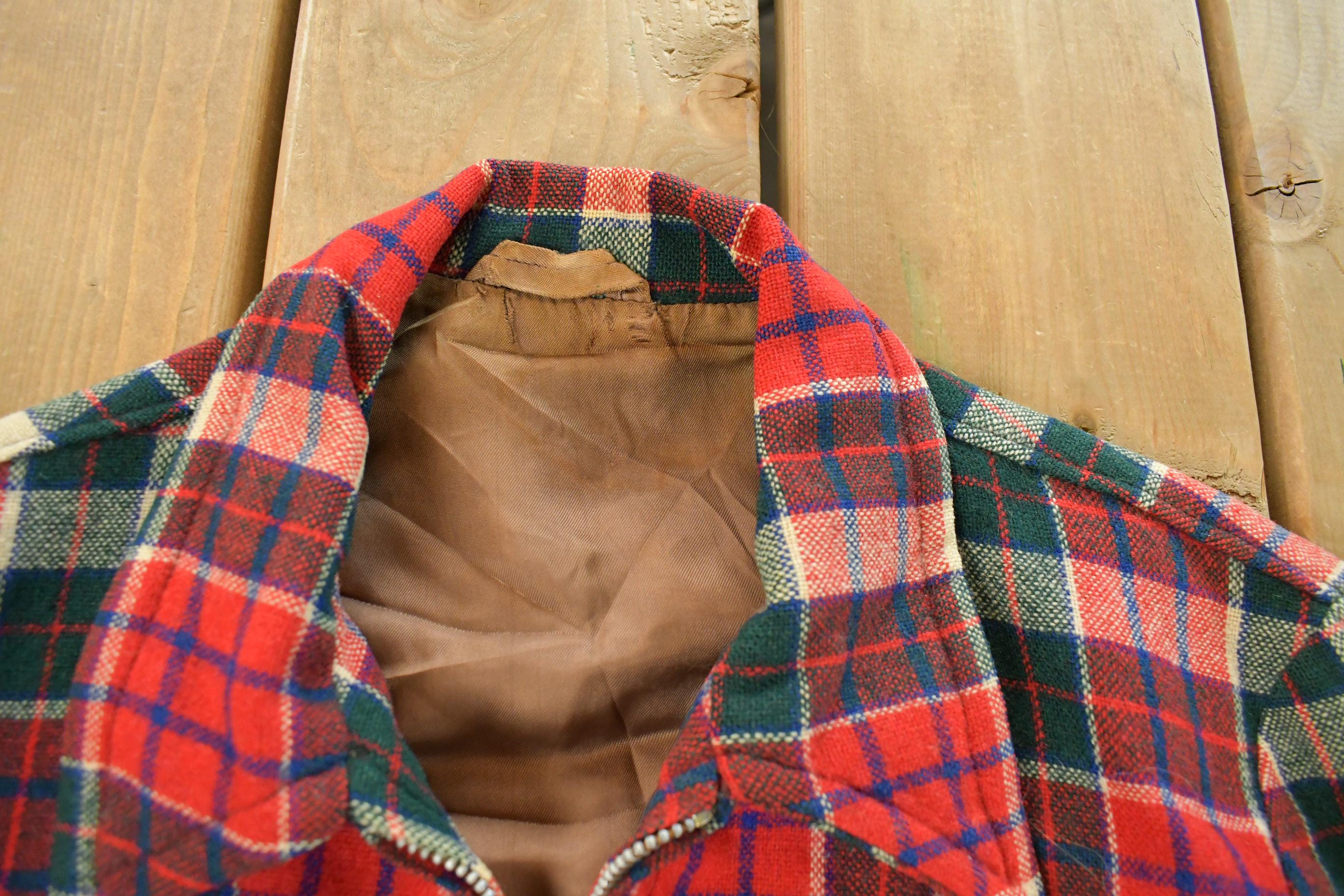 Vintage 1960s Wool Tartan Plaid Full Zip Jacket Youth Large