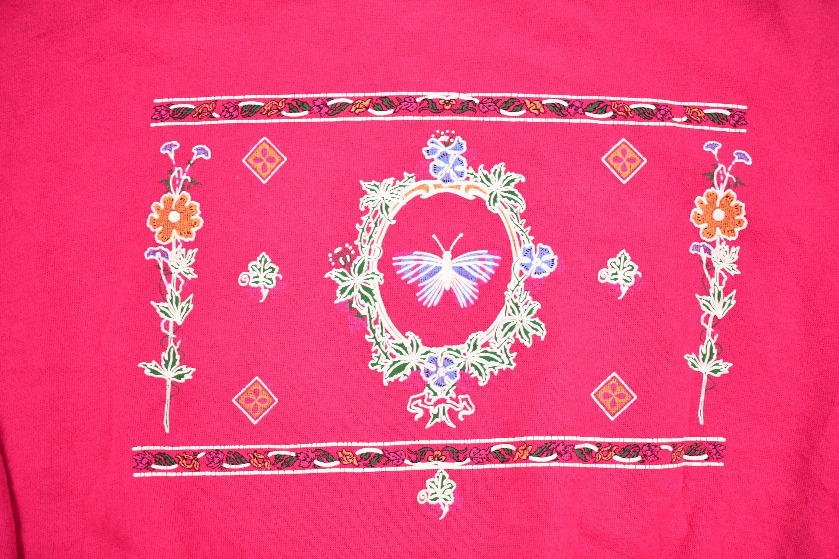 Vintage 1990s Butterfly Floral Graphic Cute Crewneck Sweater