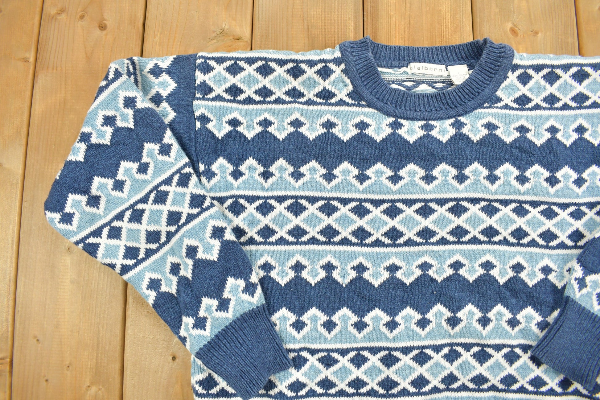 Vintage 1990s Claiborne Abstract Knitted Crewneck Sweater