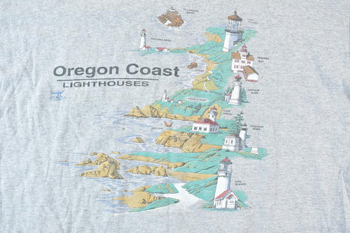 Vintage 1990s Oregon Coast Lighthouses Single Stitch T-Shirt / 90s Vintage Souvenir Tee / Rare Vacation Tee / Summer Shirt Made In USA