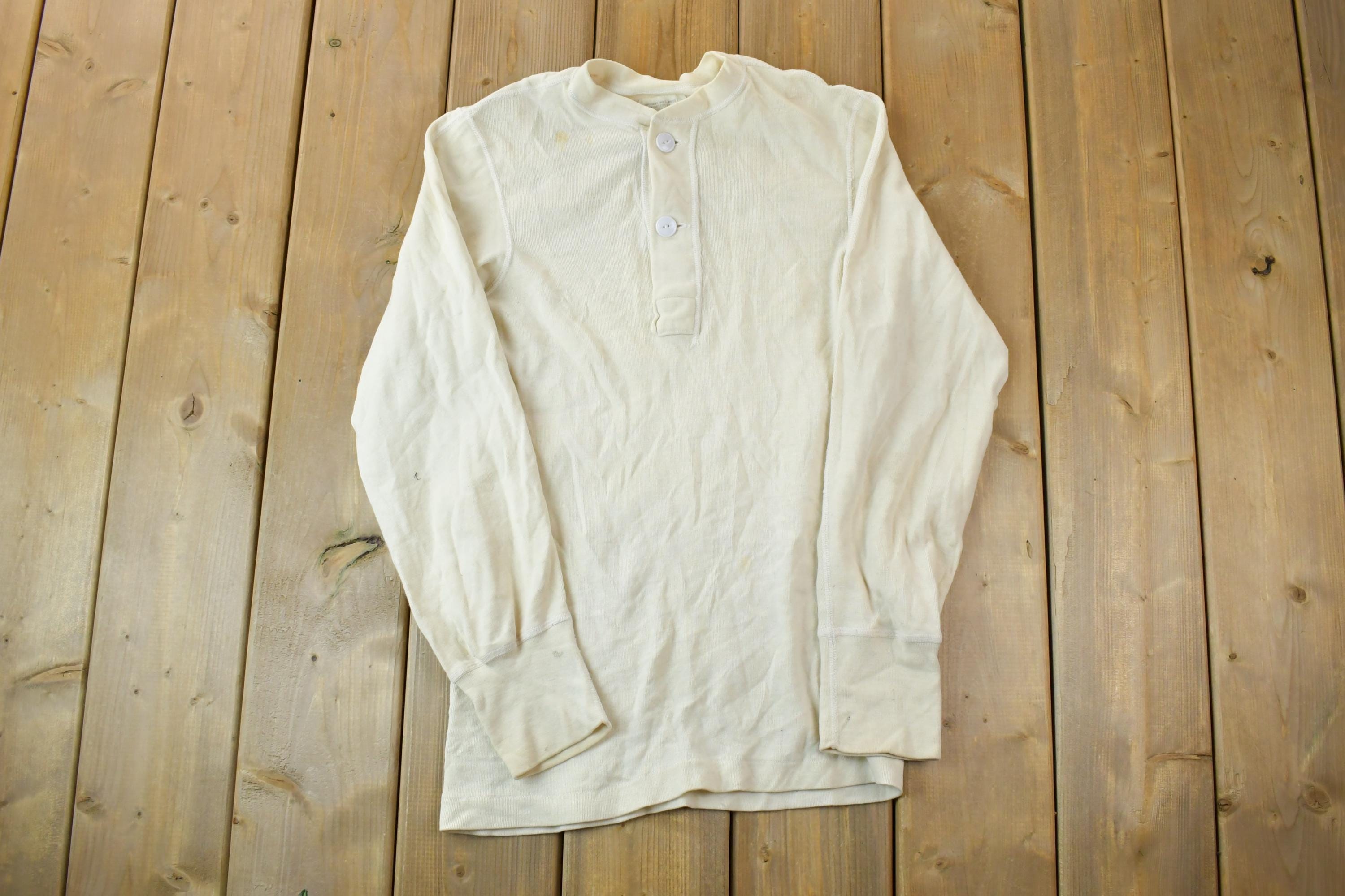 Vintage 1990s Cream Quarter Button Crewneck Sweatshirt /
