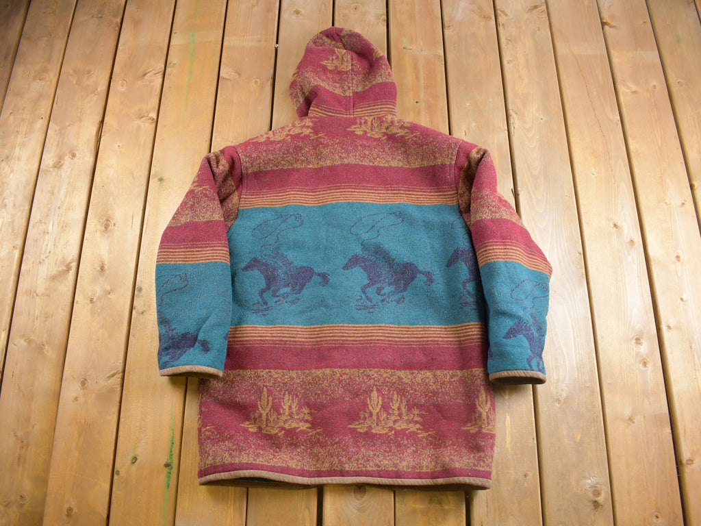 Vintage 1990s South Western Theme Hooded Overcoat