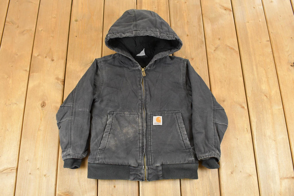 Vintage 1990s Carhartt Hooded Distressed Work Jacket Youth XS