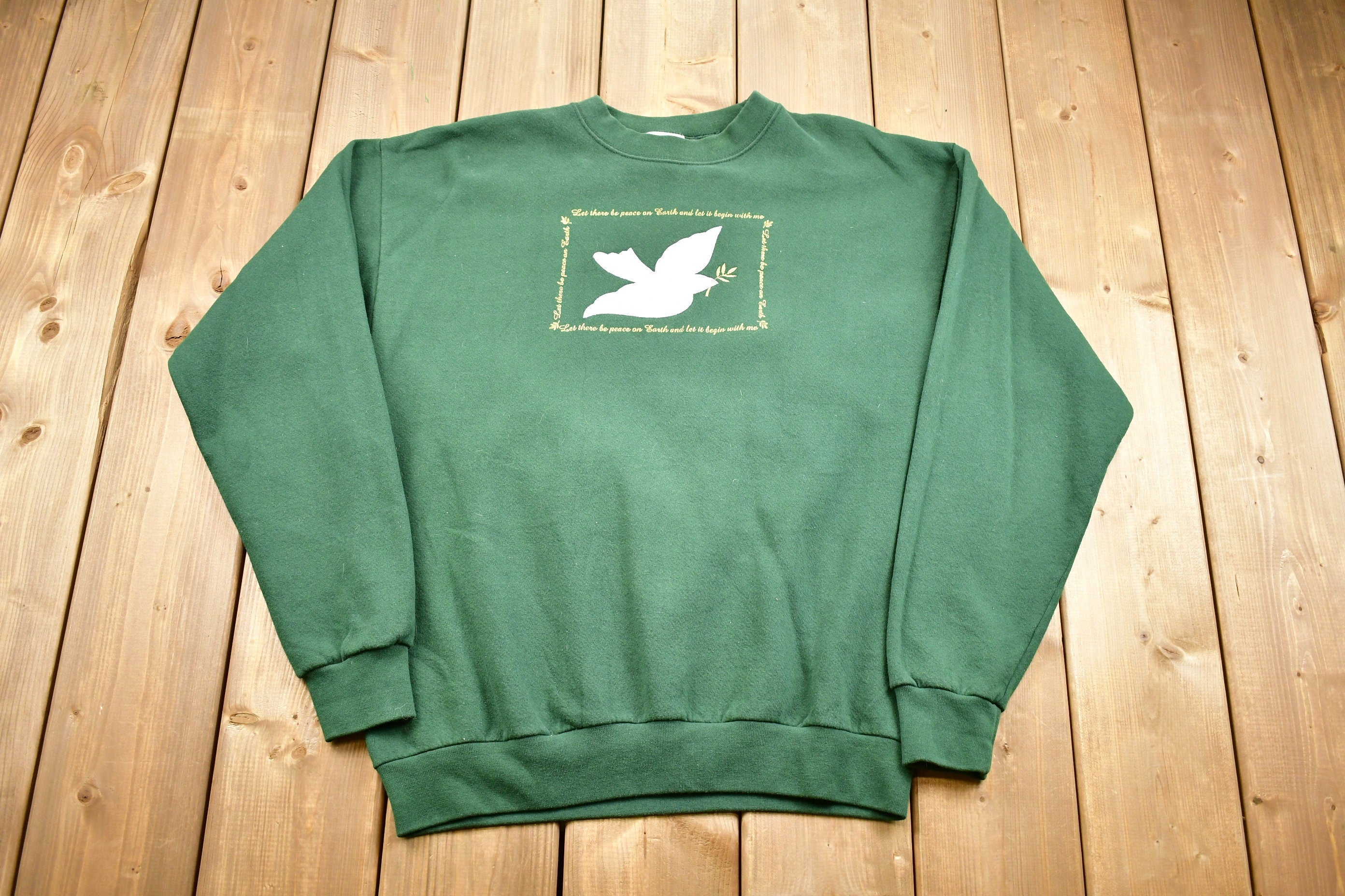 Vintage 1990s Peace On Earth White Dove Graphic