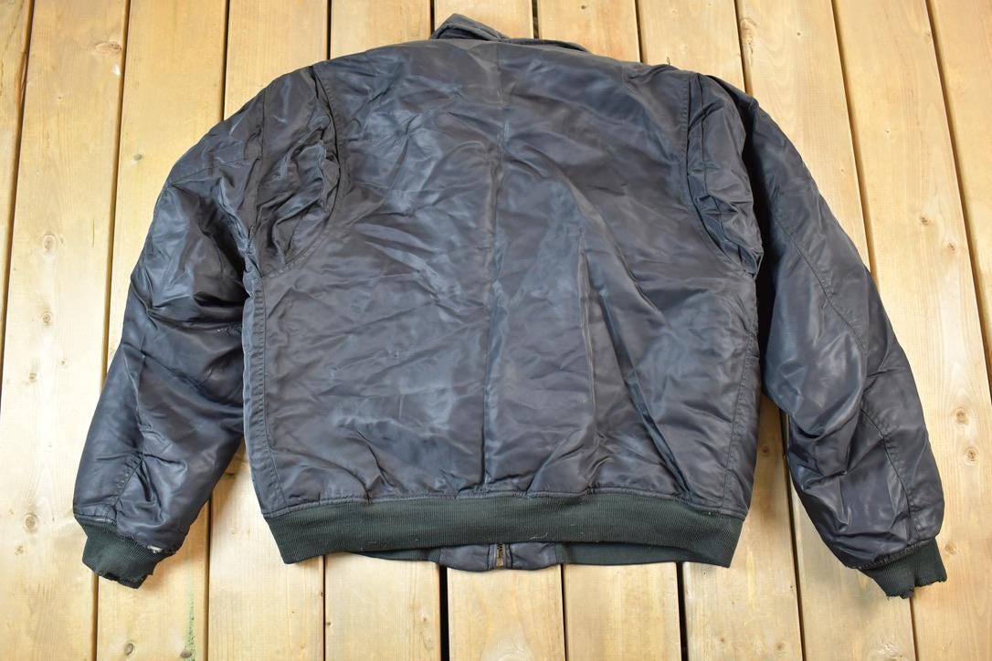 Vintage Military Patch Collared Bomber Full Zip Up Army Jacket