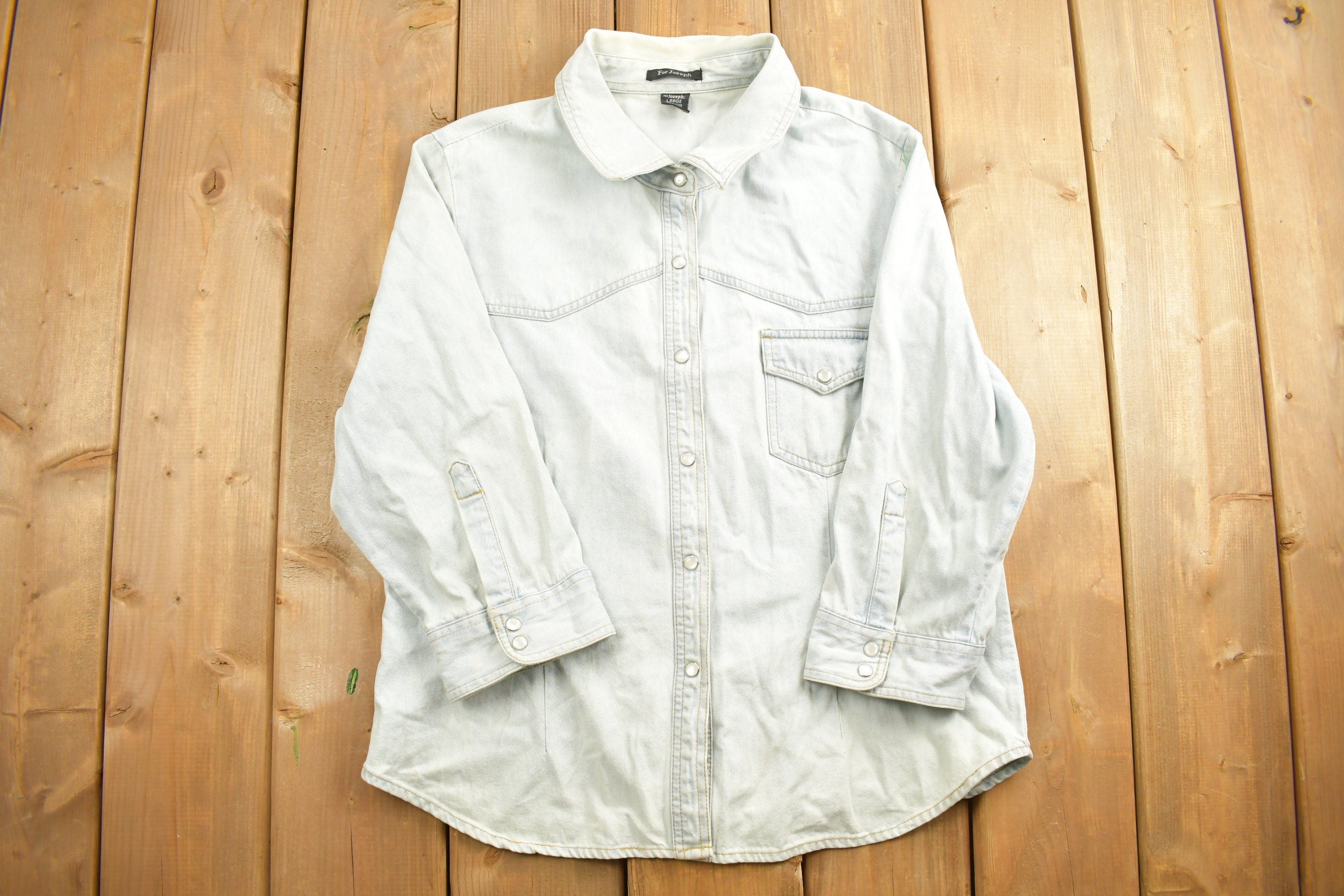 Vintage 1990s For Joseph Light Wash Denim Blank Button Up Shirt