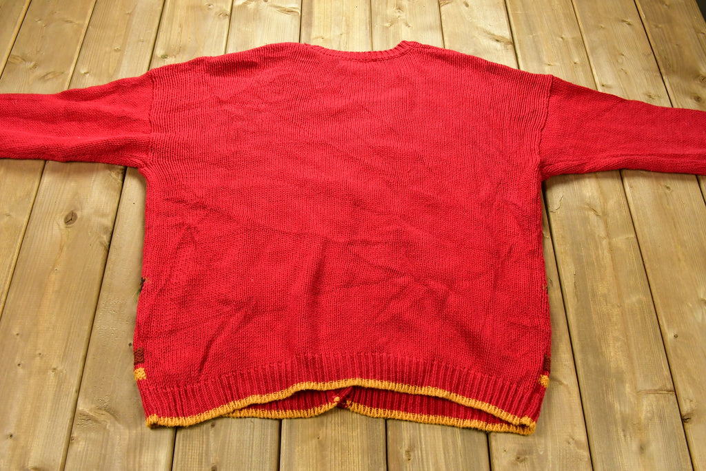 Vintage 1990s Thanksgiving Patchwork Knitted Cardigan Sweater