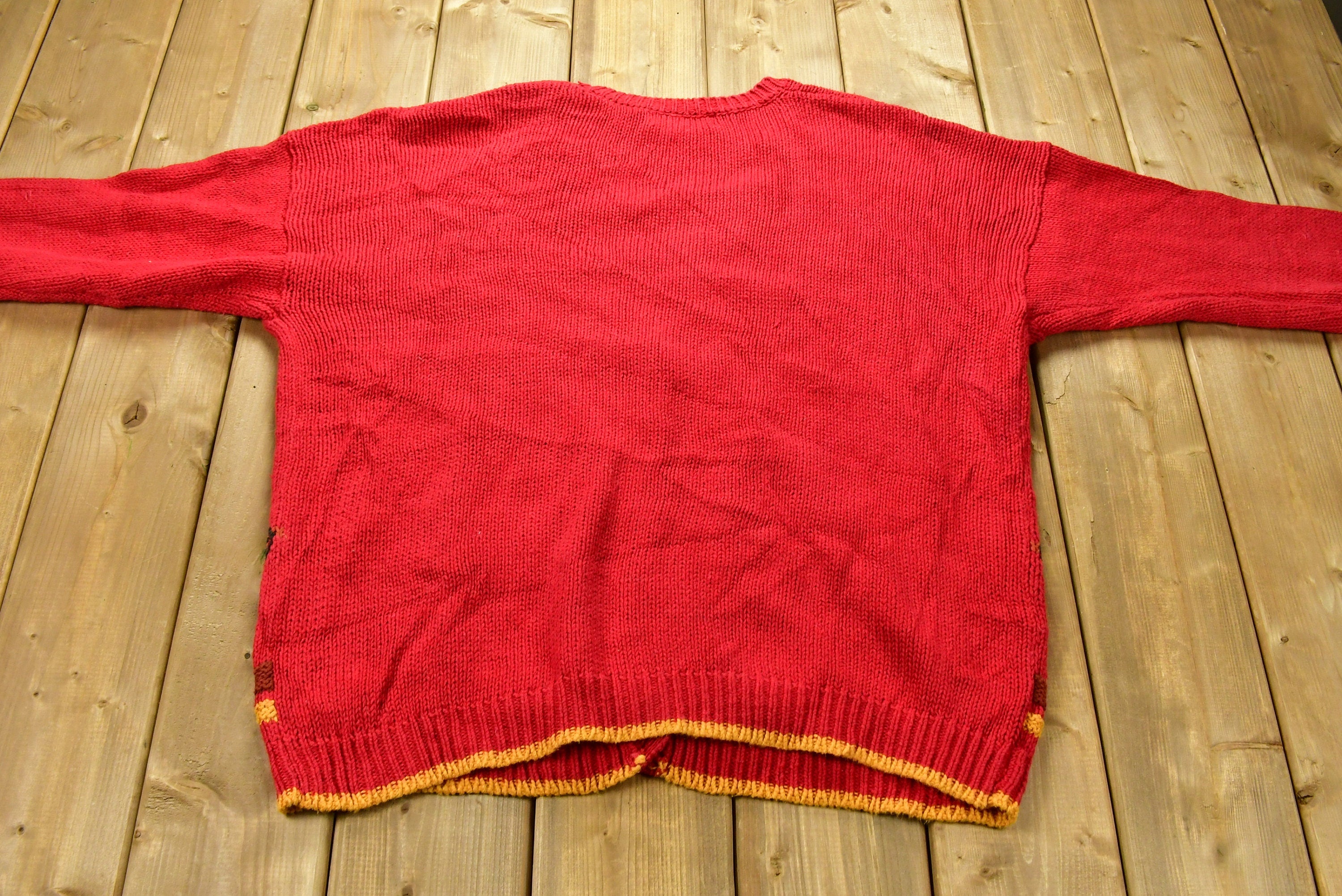 Vintage 1990s Thanksgiving Patchwork Knitted Cardigan Sweater
