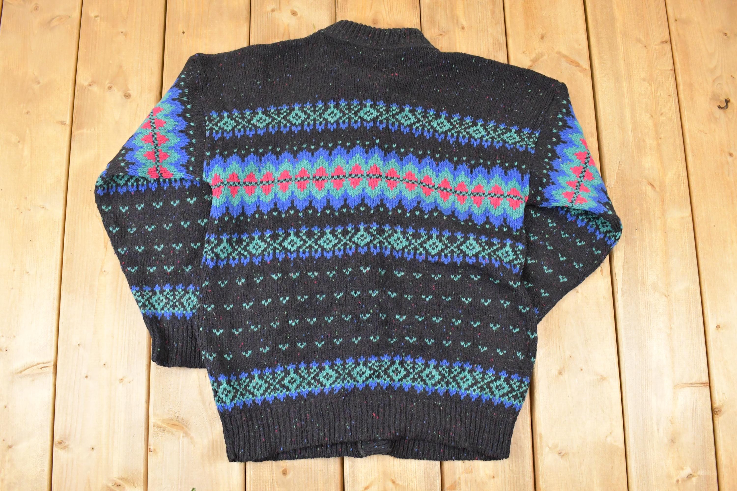 Vintage 1990s Rei Abstract Knit Cardigan Sweater Men's M
