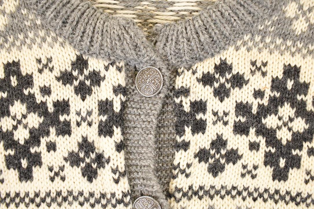 Vintage 1990's Abstract Snowflake Wool Knit Cardigan Sweater Men's S / Preppy Knit Cardigan / Fancy Knit Vintage Cardigan