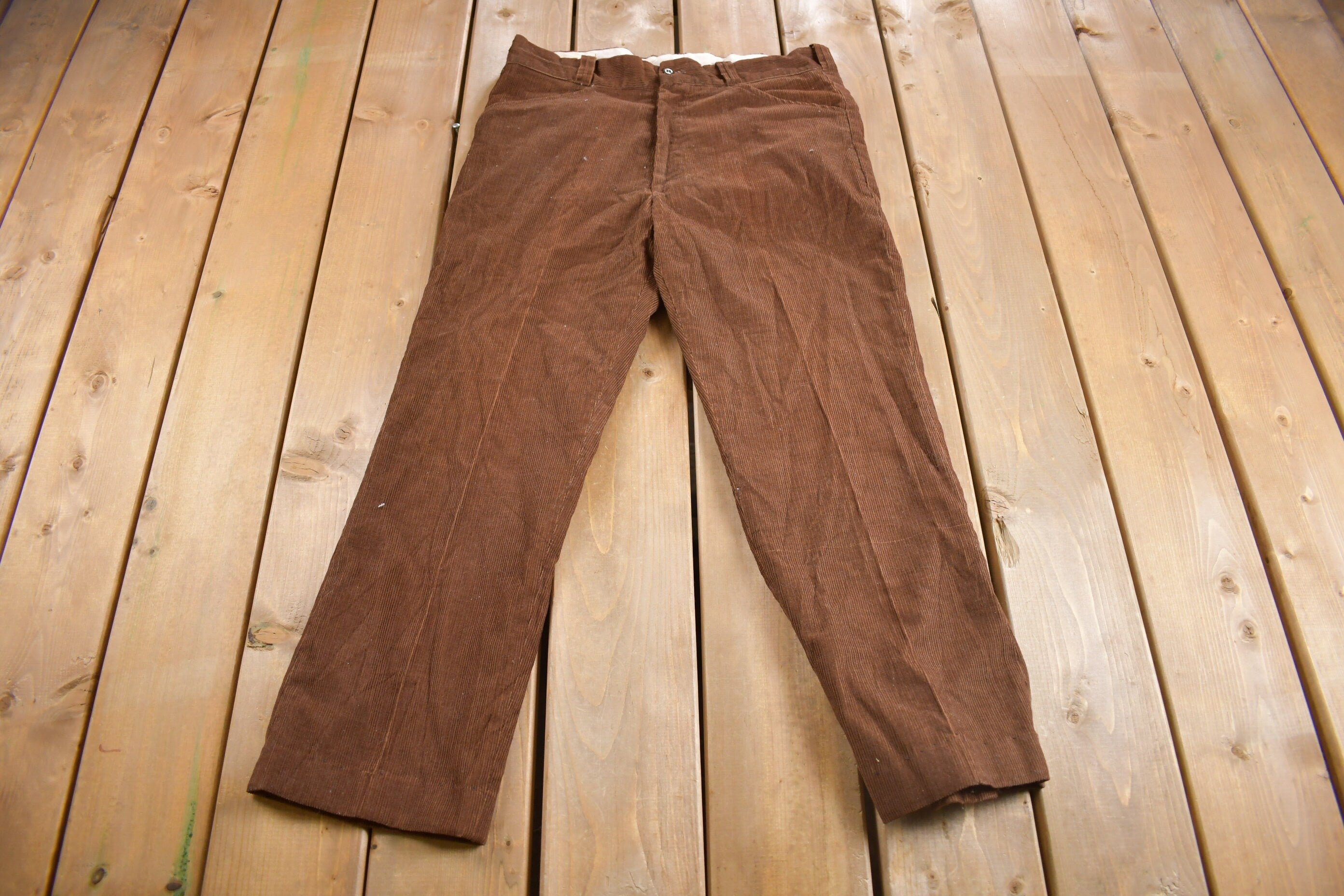 Vintage 1970s Montgomery Ward Pleated Micro Cord Trousers Size 34 x 26