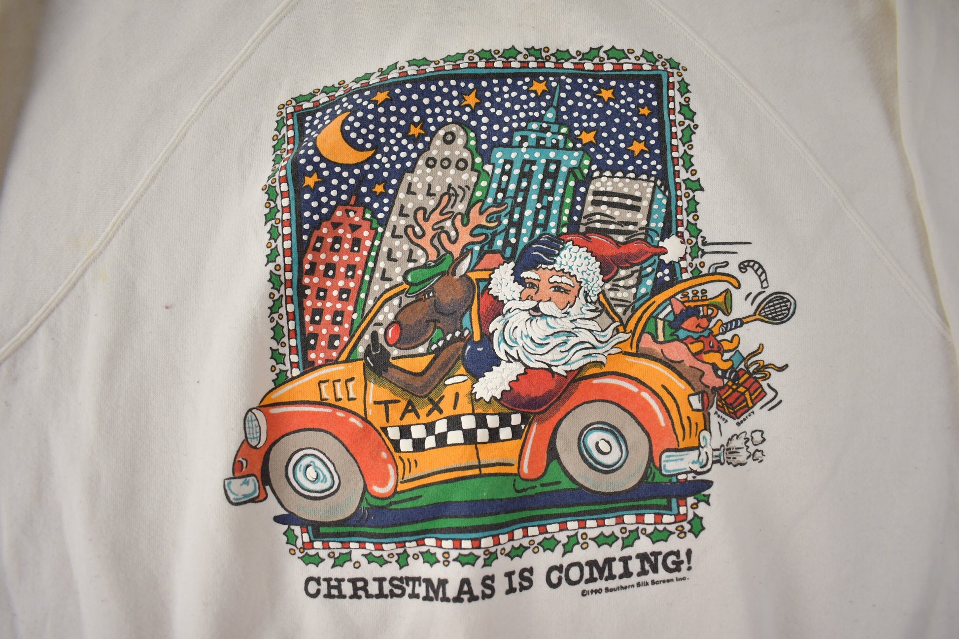 Vintage 1990 Christmas Is Coming Womens Size 4X Crewneck Sweatshirt