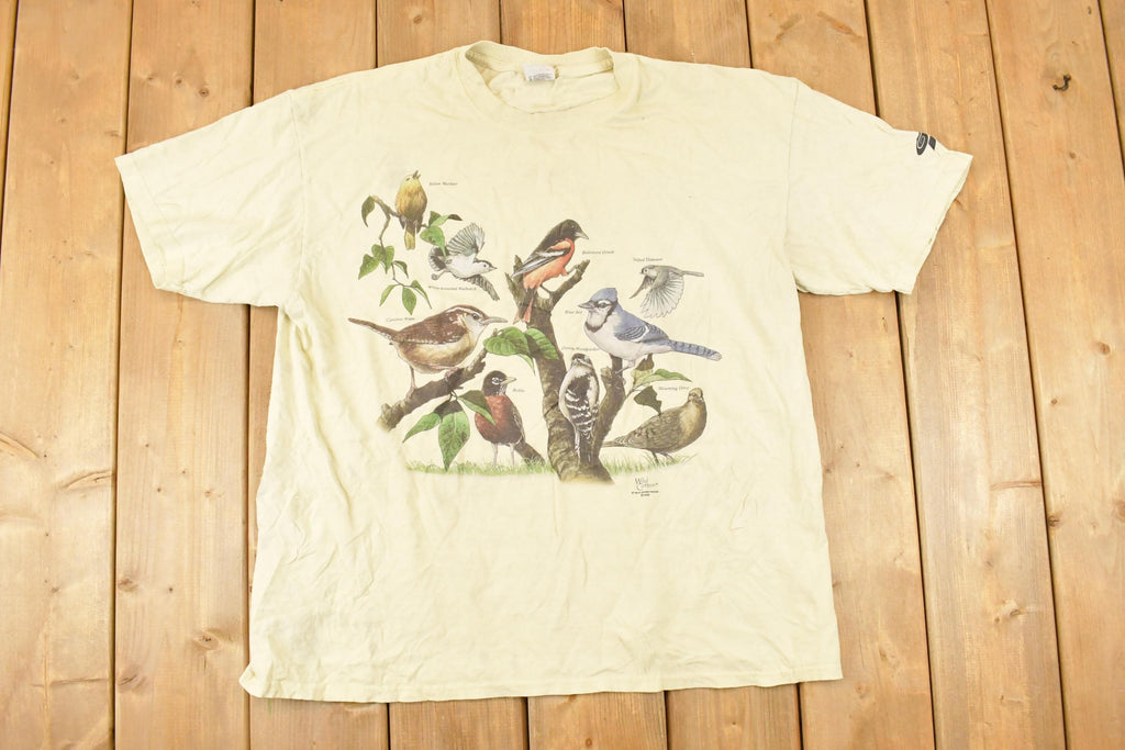 Vintage Y2K Wild Cotton Bird Family Tree Souvenir Travel T-Shirt Women's L