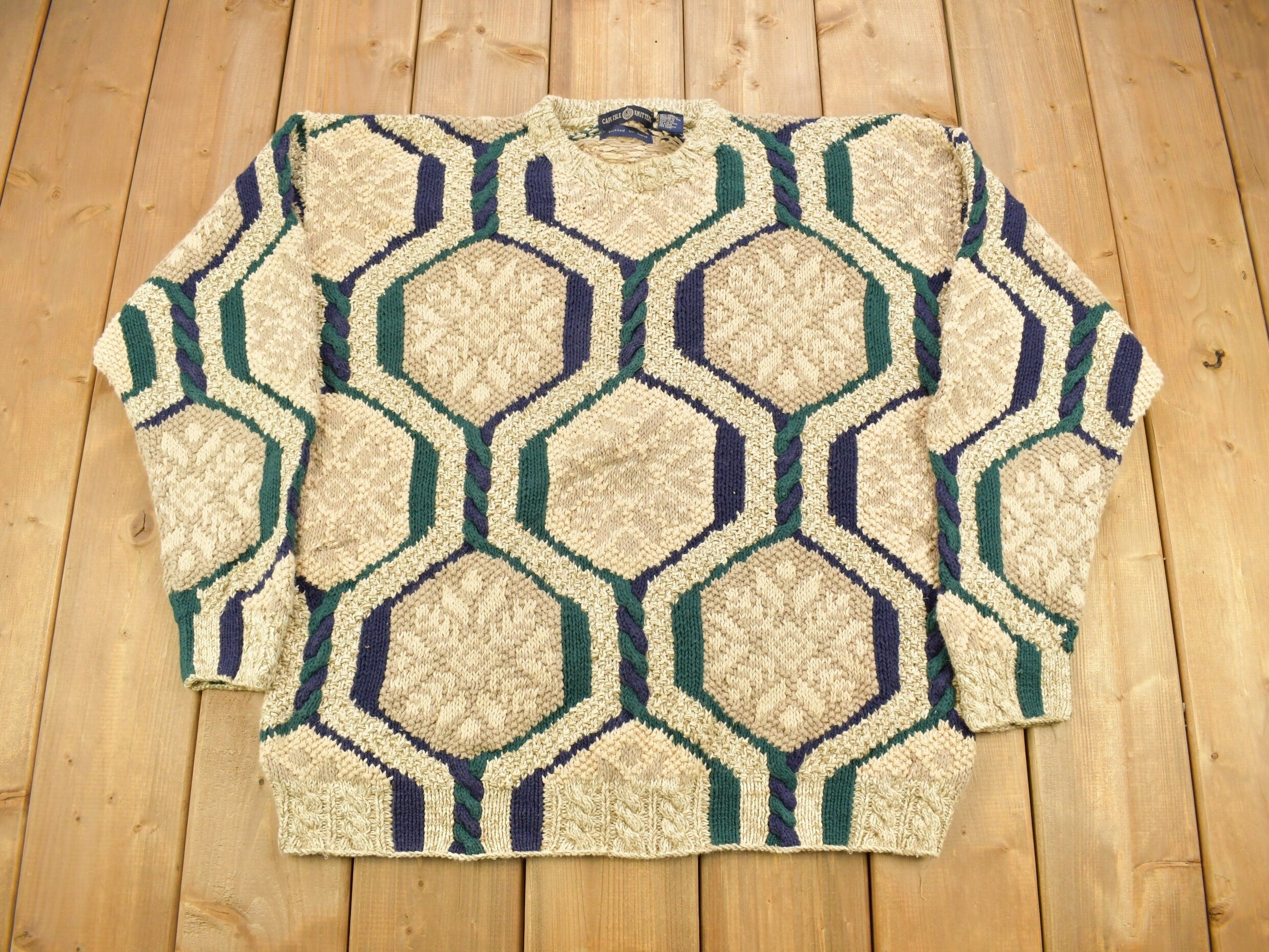 Vintage 1990s Carlisle Knitters Geometric Hand Knitted Crewneck Sweater