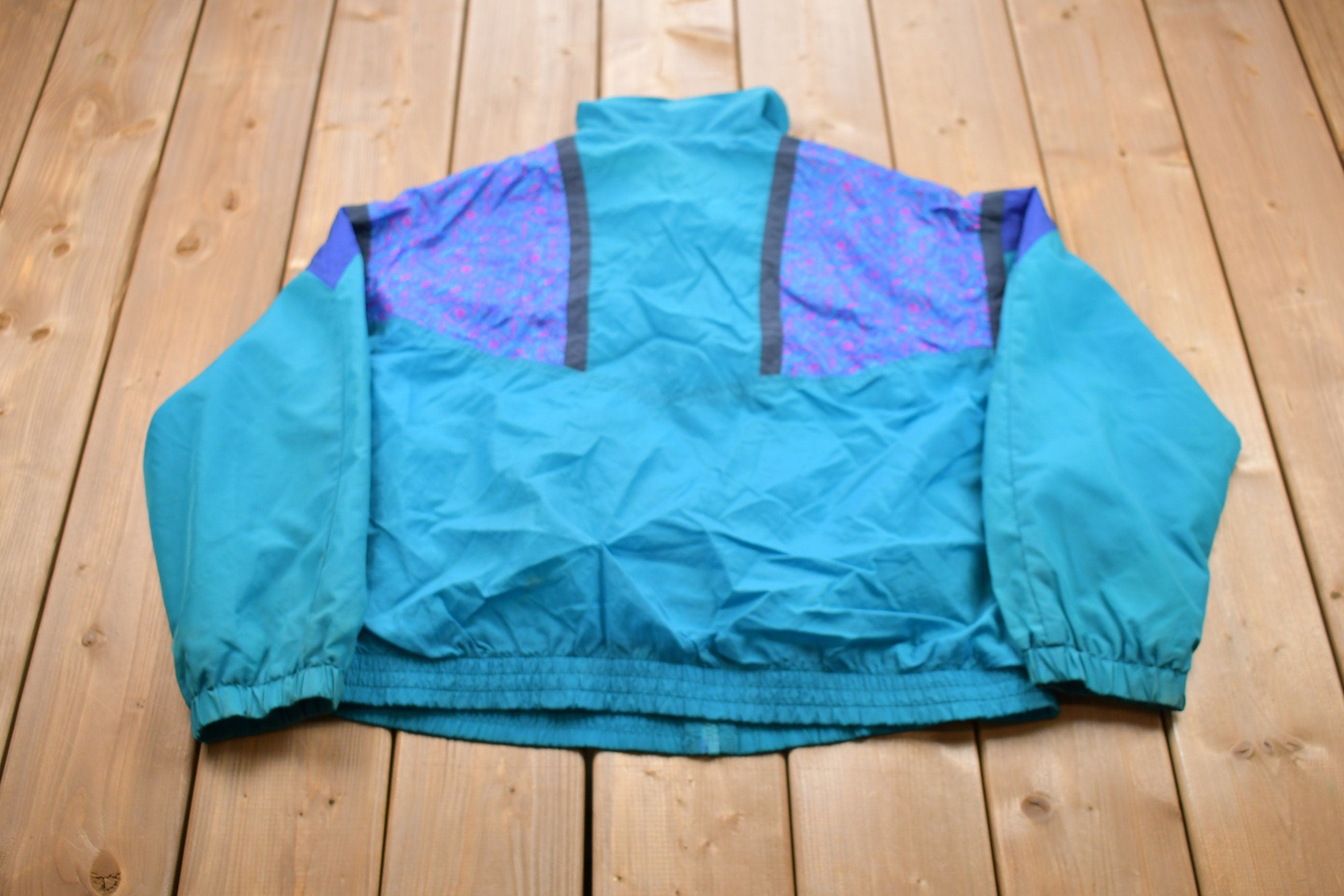 Vintage 1990s R&R Sports Abstract Print Full Zip Windbreaker Jacket