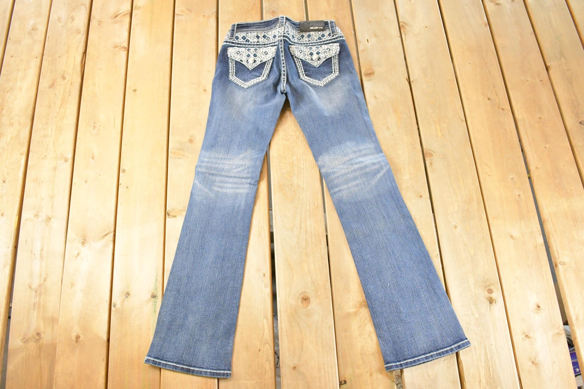 Vintage Deadstock Y2K Grace In LA Bedazzled Bootcut Low Rise Jeans Women's Size 27 x 32