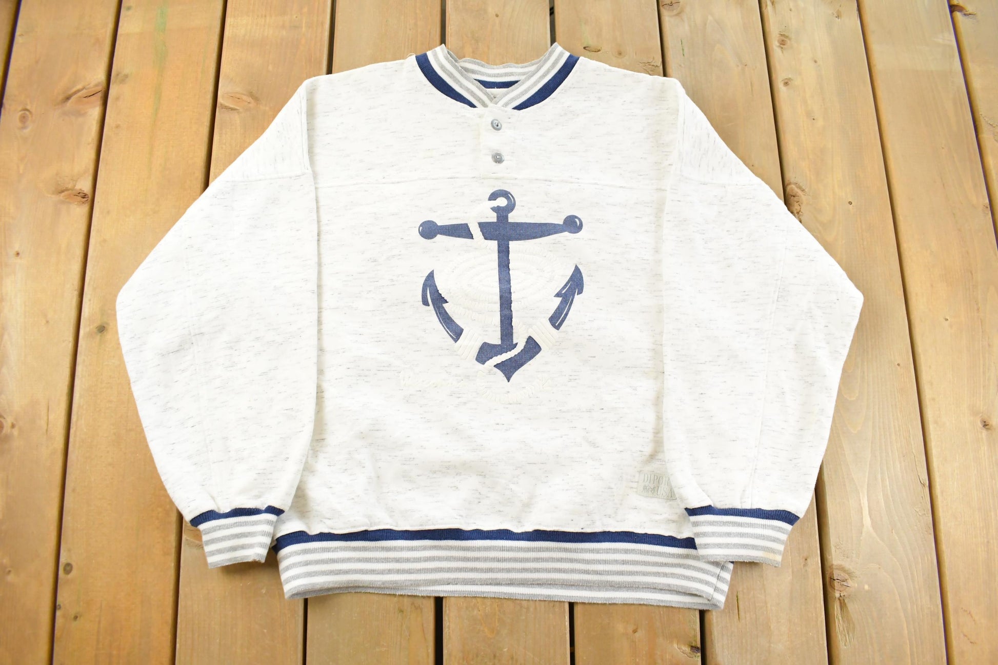 Vintage 1990s Anchor Sailing Henley Crewneck Sweatshirt Men's Medium