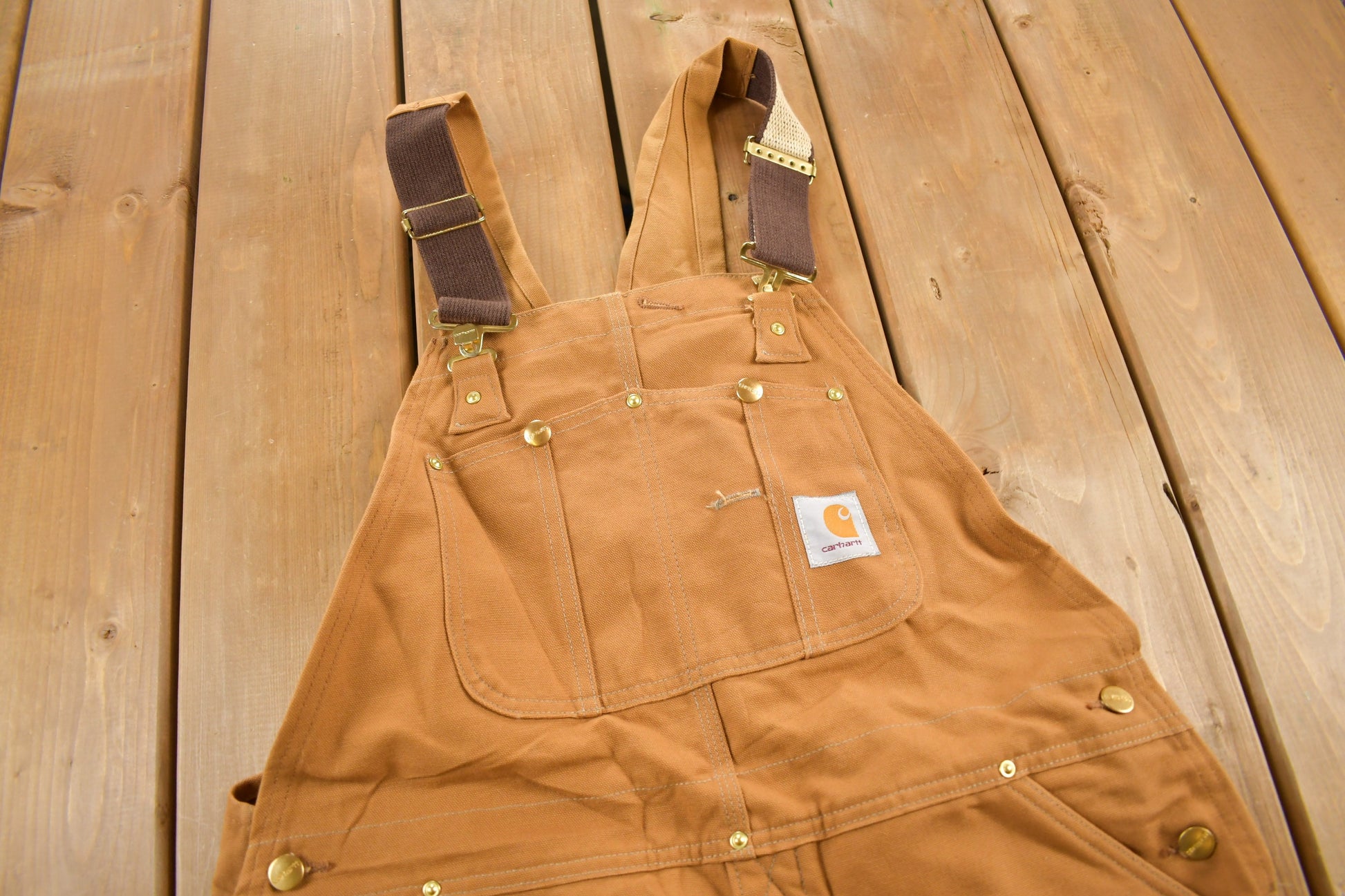 Vintage 1980s Carhartt Double Knee Quilted Canvas Overalls Size 39 x 28