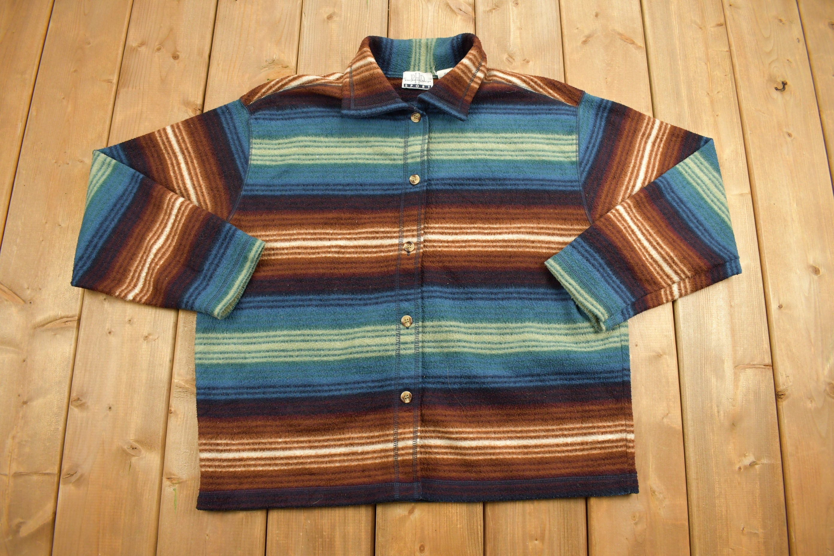 Vintage 1990s Paul Harris Design Button Up Shirt / 1990s Button Up / Striped Shirt / Colorful / Casual Shirt / Sport