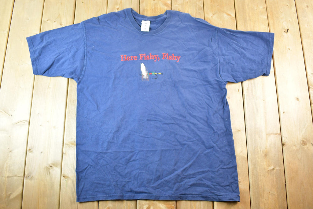 Vintage 1990s Here Fishy Fishy Souvenir Fishing T-Shirt Mens XL